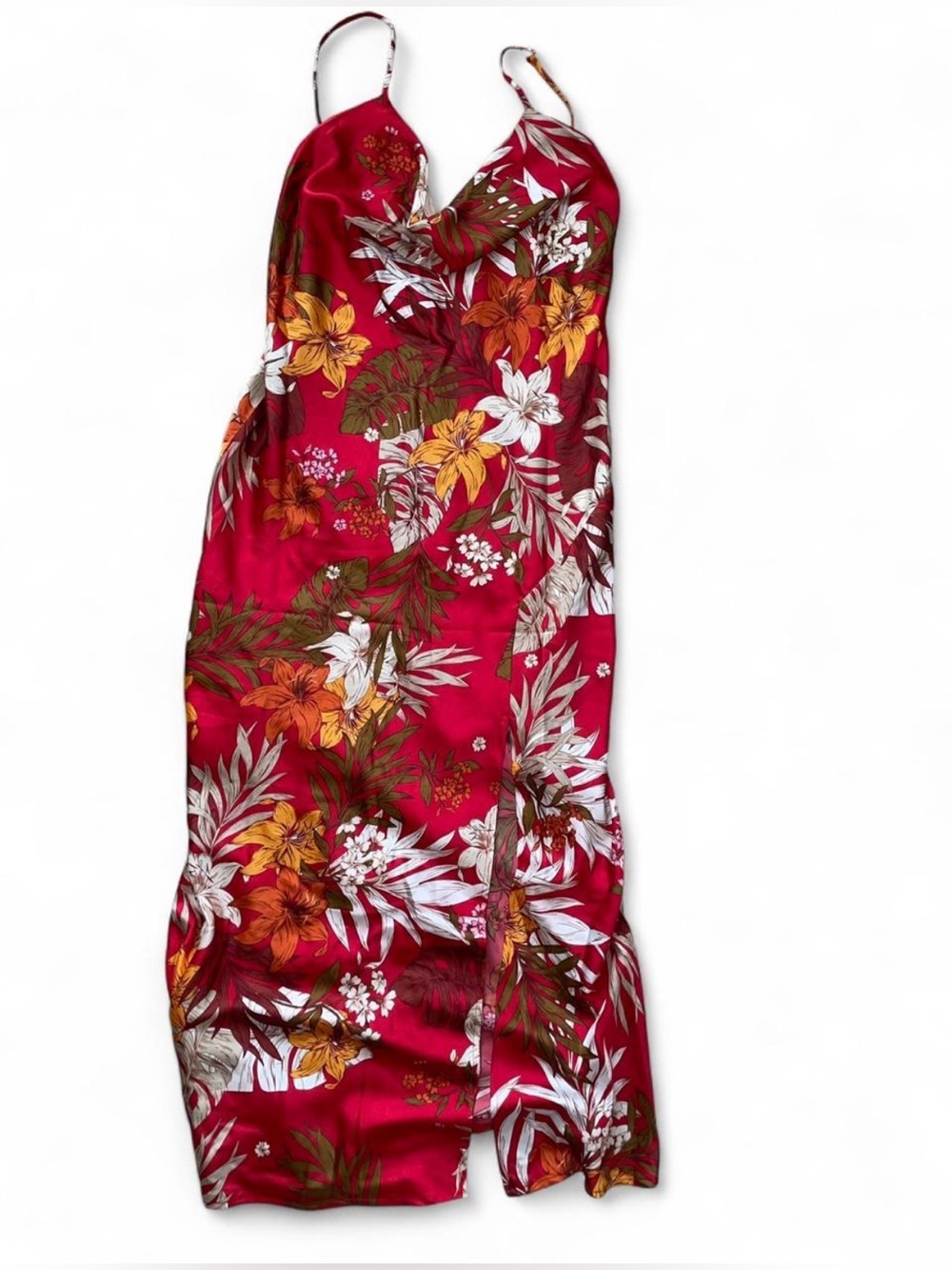 NWT Red Floral Satin Slip Dress. Size XL.